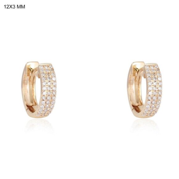 Triple Row Diamond Pavé (or 18k upon request) 14K Yellow Gold Huggie Earrings